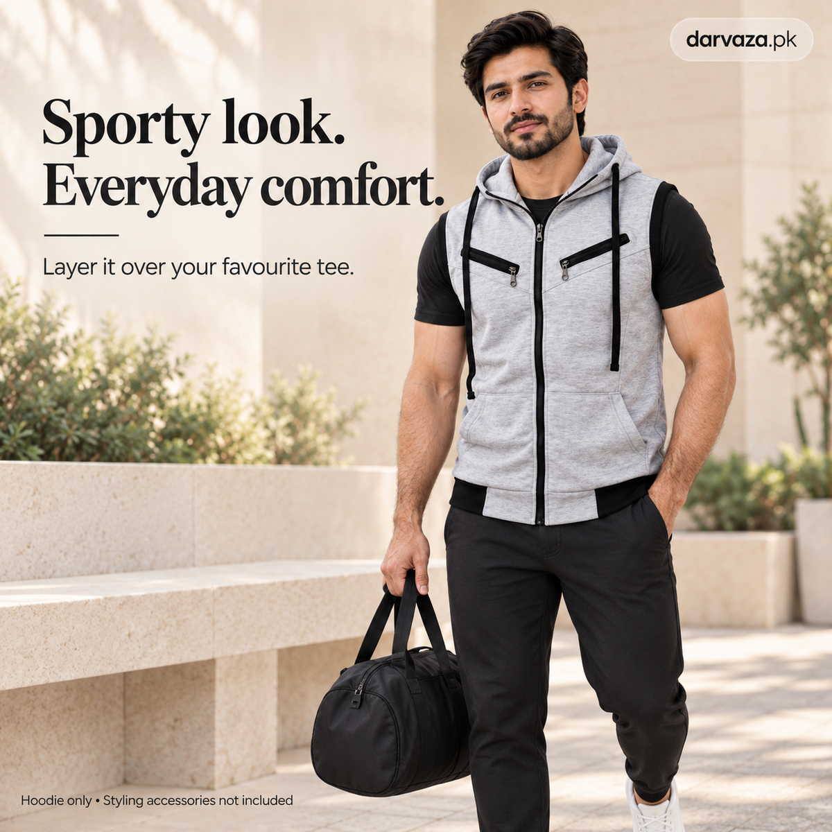Sleeveless Zipper Hoodie in Gray in Just Rs 999
