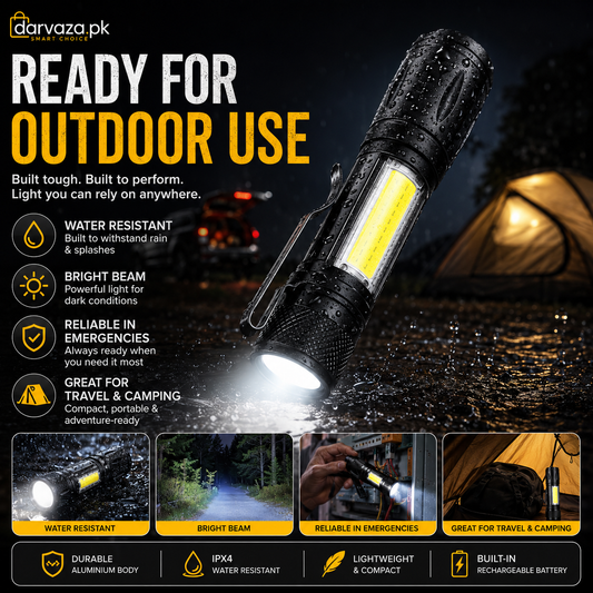 Mini Zoomable Rechargeable LED Torch light with Green Case