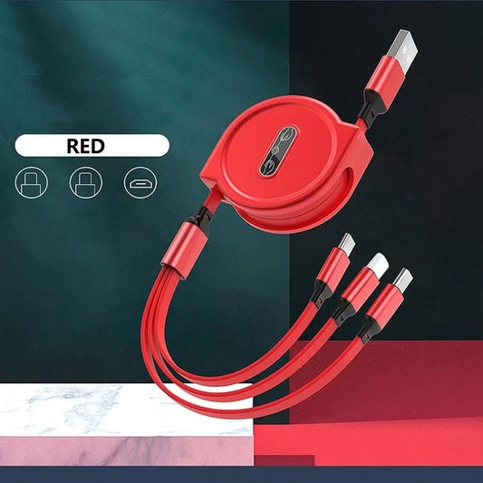 Extendable Data Cable 3 In 1 USB Charge for Micro-USB Type C Wire Portable For Fast Charging