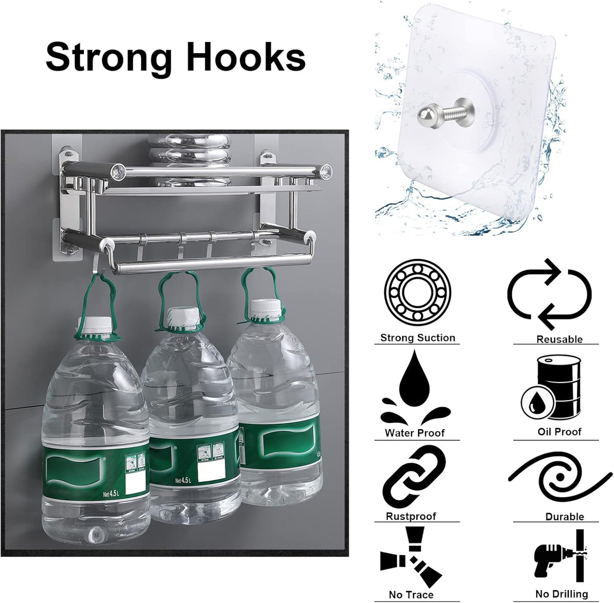 Strong Punch Free Self Adhesive Wall Screw Rod Hooks and Nail Mounting Hang Kit