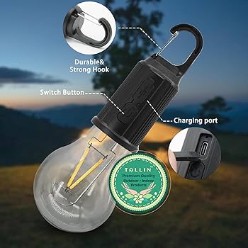 Rechargeable Waterproof LED Lamp Bulb with Clip Hook Type C Charging