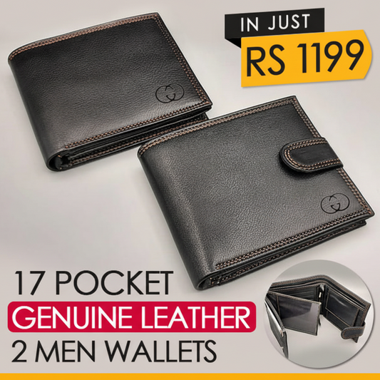 Buy 1 Get 1 Free Original Leather Men Wallet with 17 Pockets