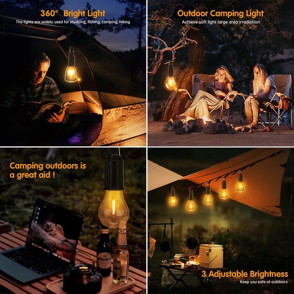 Rechargeable Waterproof LED Lamp Bulb with Clip Hook Type C Charging