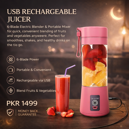 USB Rechargeable Juicer 6 Blades Electric Blender Portable Mixer
