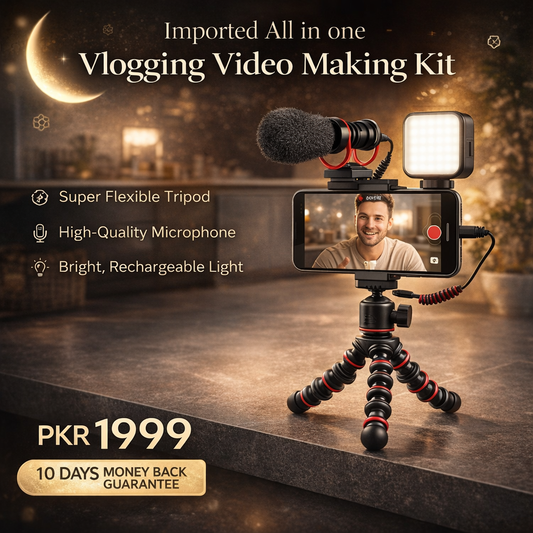 Imported All in one Vlogging Video Making Kit Super Flexible Universal Tripod with Microphone and Light
