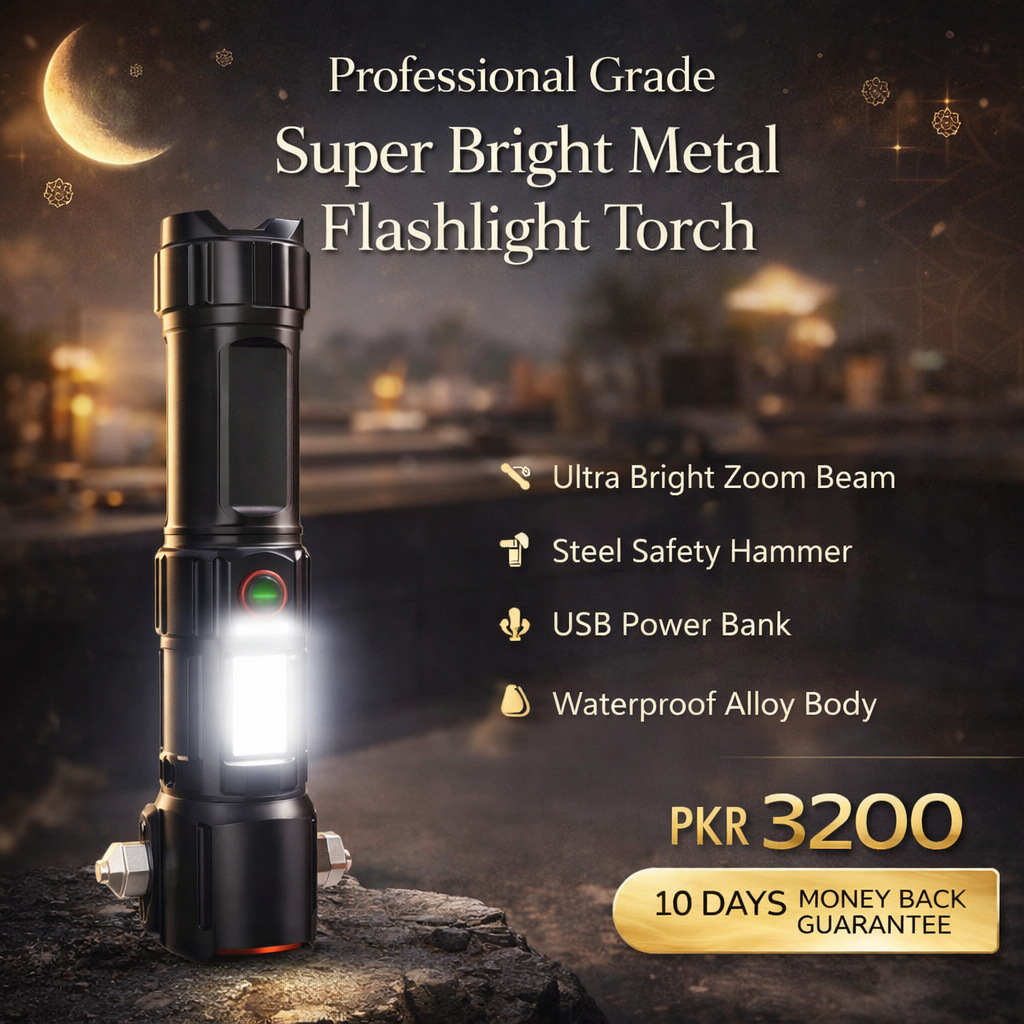 Super Bright Metal FlashLight Torch with adjustable focus Hammer and Mobile Power Bank