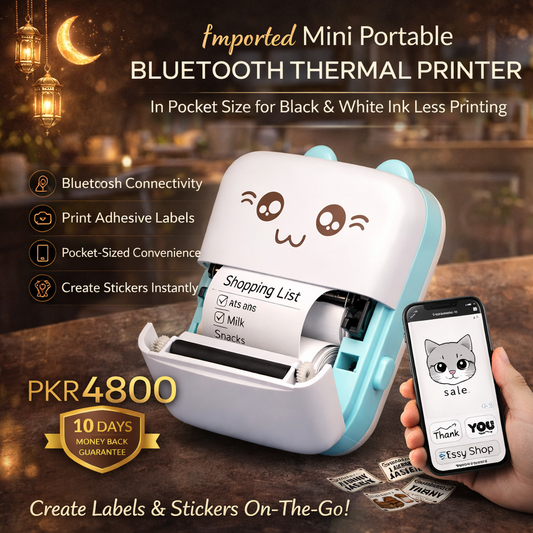 Imported Mini Portable Bluetooth Thermal Printer in Pocket Size for Black and White Ink Less Printing for Creating Adhesive Label and Stickers