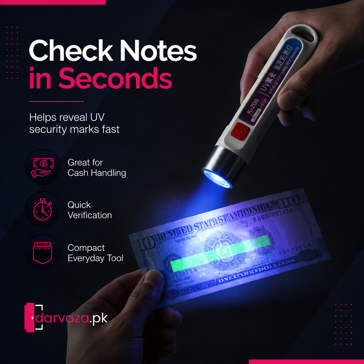 Rechargeable UV Money Detector Light – Fake Note Checker