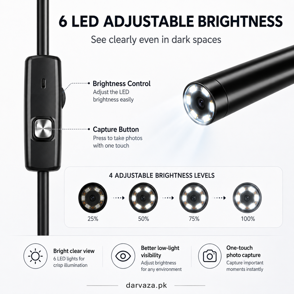 Waterproof Endoscope Camera for Inspection With 6 LED and Soft Cable