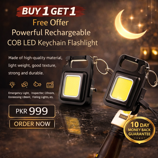 Buy 1 Get 1 Free Offer - Powerful Rechargeable COB LED Keychain Flashlight Rs 999