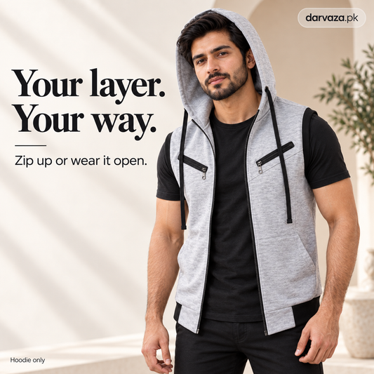 Sleeveless Zipper Hoodie in Gray in Just Rs 999