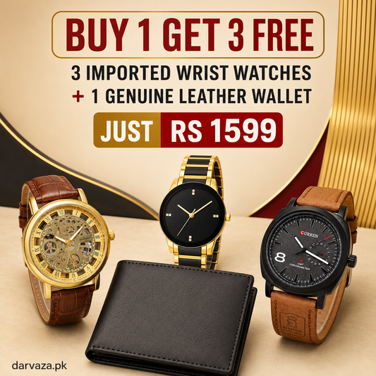 Buy 1 Get 3 Free Deal 3 Wrist Watches & 1 Original Leather Wallet