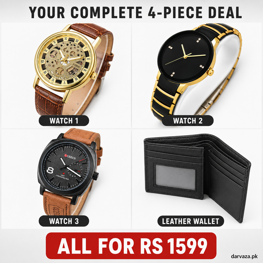 Buy 1 Get 3 Free Offer 3 Wrist Watches & 1 Leather Wallet