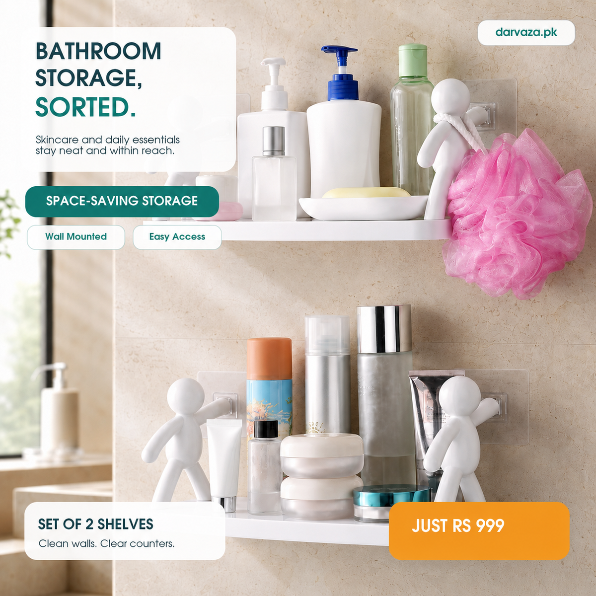 Set of 2 Human Shaped Wall Mounted Storage Shelves