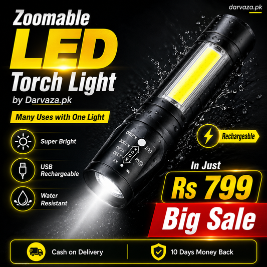 Mini Zoomable Rechargeable LED Torch light with Green Case