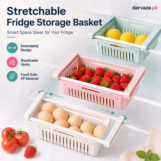 Buy 1 Get 1 Free – Adjustable Stretchable Fridge Storage Basket Racks Pack of 2
