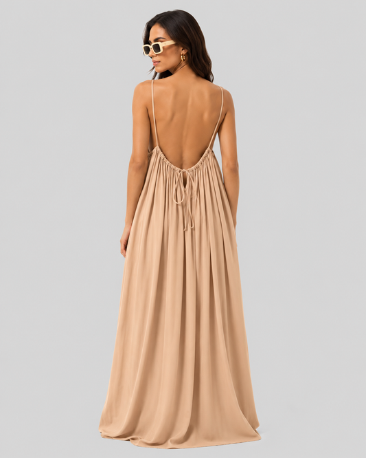 Skin Backless Cami Gathered Maxi Dress with Back Flow