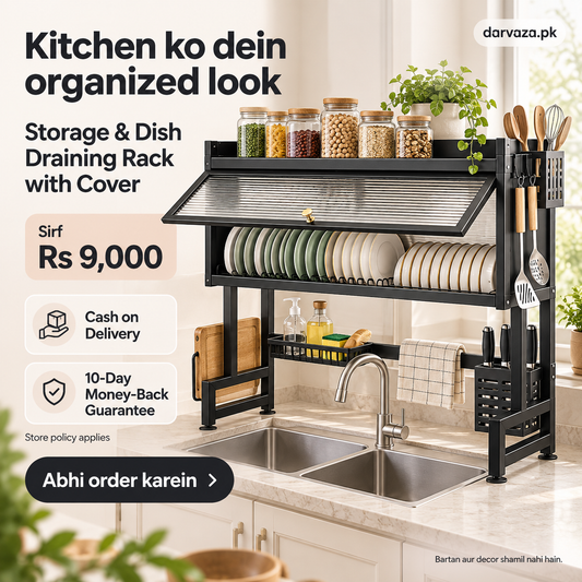 Large Capacity Kitchen Storage and Dish Draining Rack with Cover