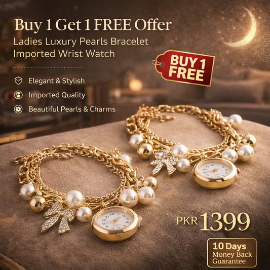 Buy 1 Get 1 Free Offer Ladies Luxury Pearls Bracelet Wrist Watch