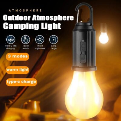 Rechargeable Waterproof LED Lamp Bulb with Clip Hook Type C Charging