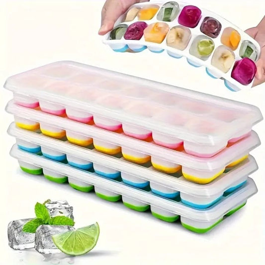 Pack of 3 Sale Offer 14 Grid Soft Silicone Easy Push Ice Trays with Lid
