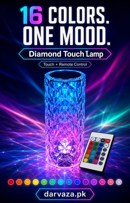 USB Rechargeable Crystal Rose Diamond Touch Lamp LED With RGB 16 Colors and Remote